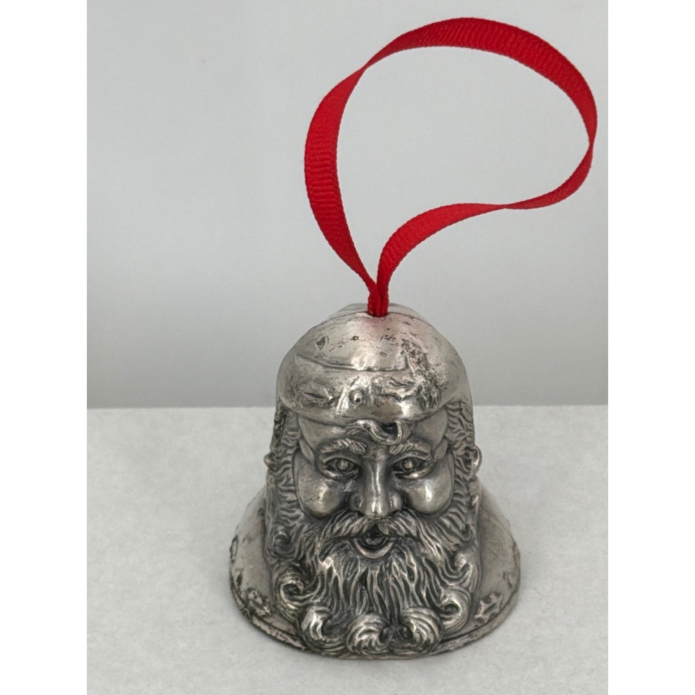 Vintage Pewter Metal Santa Claus Head Bell Christmas Ornament Taiwan